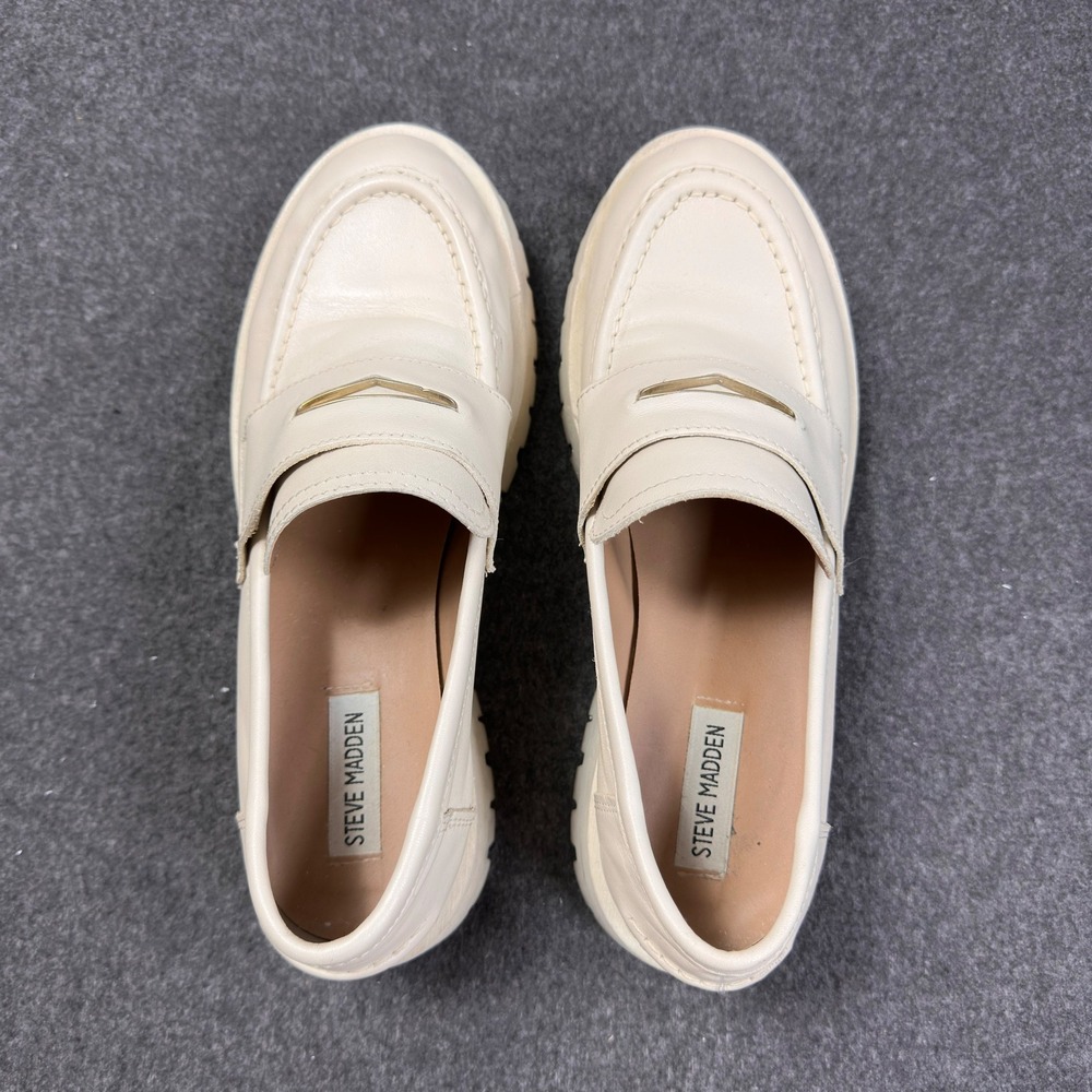 Steve Madden Lawrence Leather Lug Sole Penny Loafers Ivory Women's 10 M